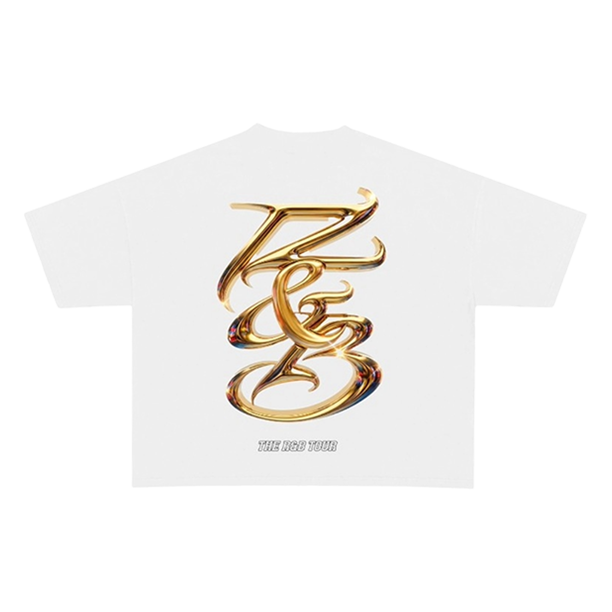 White t-shirt with gold R&B logo