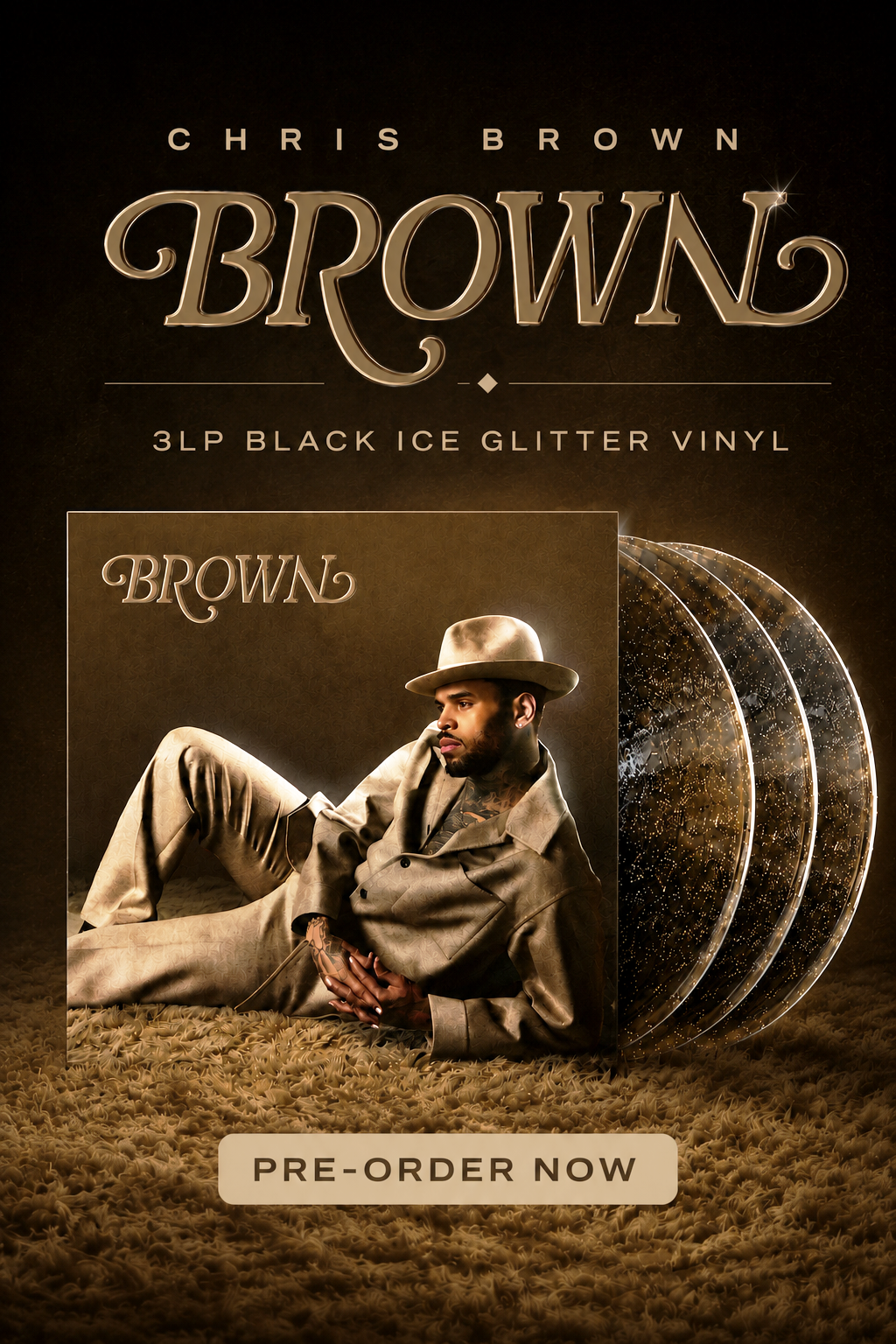 Chris Brown 3LP Black Ice Glitter Vinyl Pre-Order Now Mobile Banner
