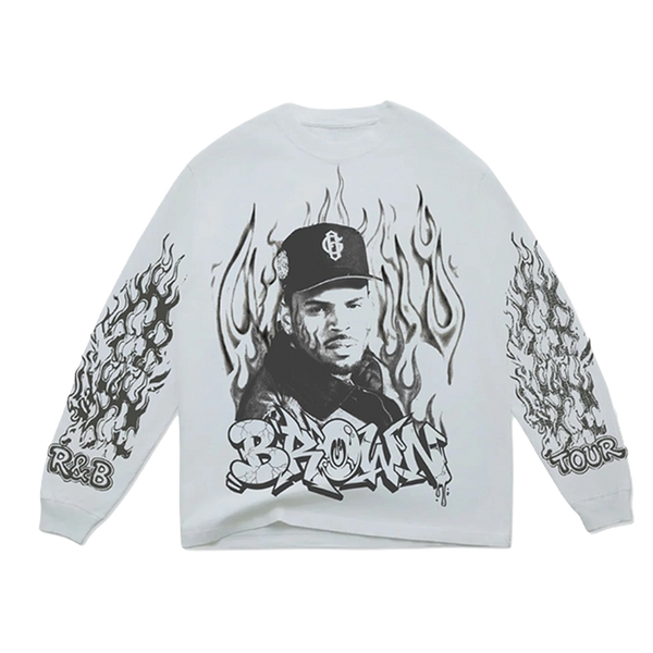Chris Brown R&B Tour Flame White Longsleeve Tee